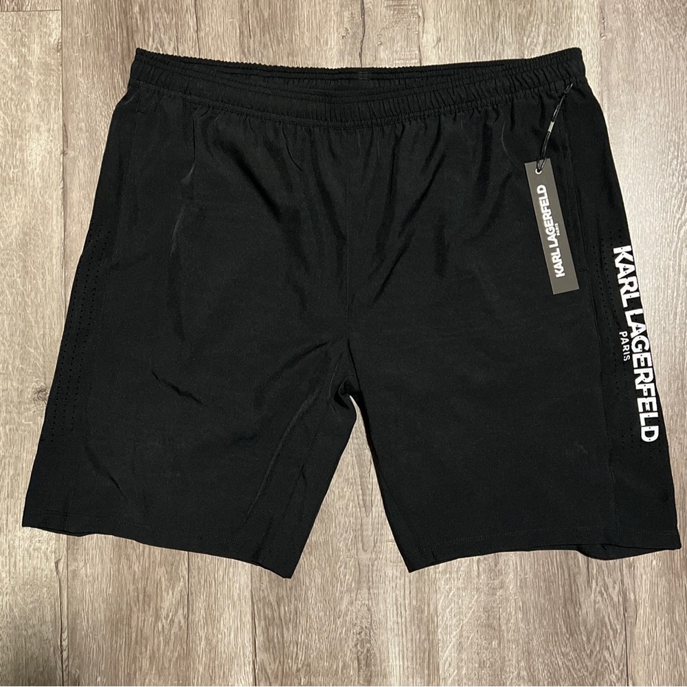 Karl Lagerfeld Perforated Logo Black Shorts Men's Size XL Comfort Activewear NEW